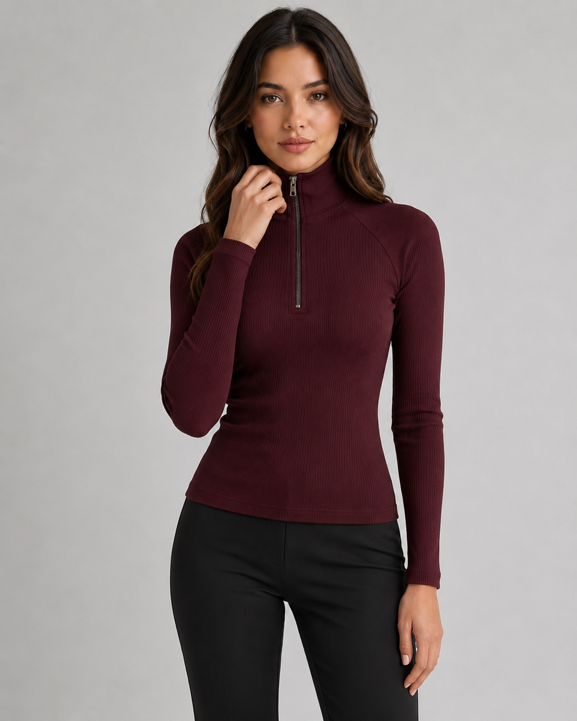 Women's Ribbed Quarter-Zip Sweater - Slim High Neck