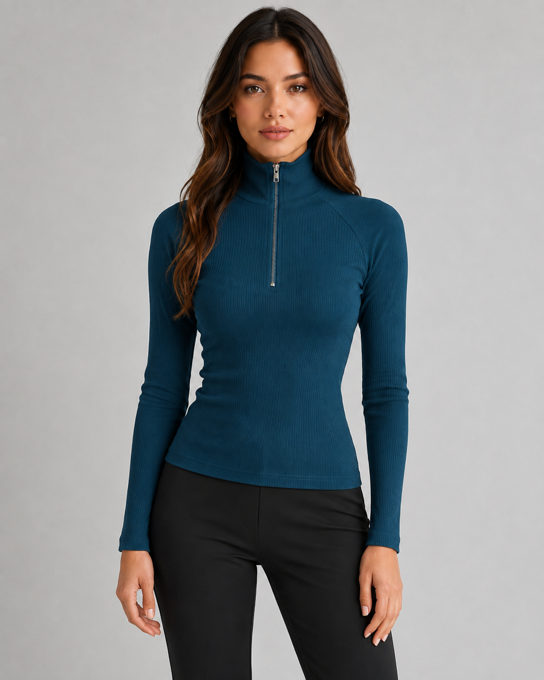 Women's Ribbed Quarter-Zip Sweater - Slim High Neck