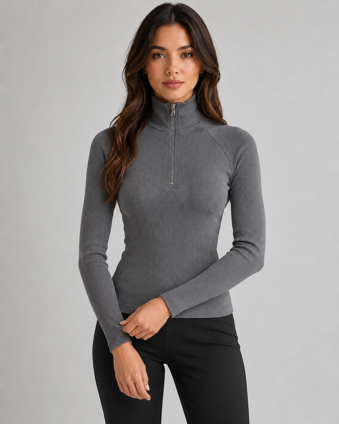 Women's Ribbed Quarter-Zip Sweater - Slim High Neck