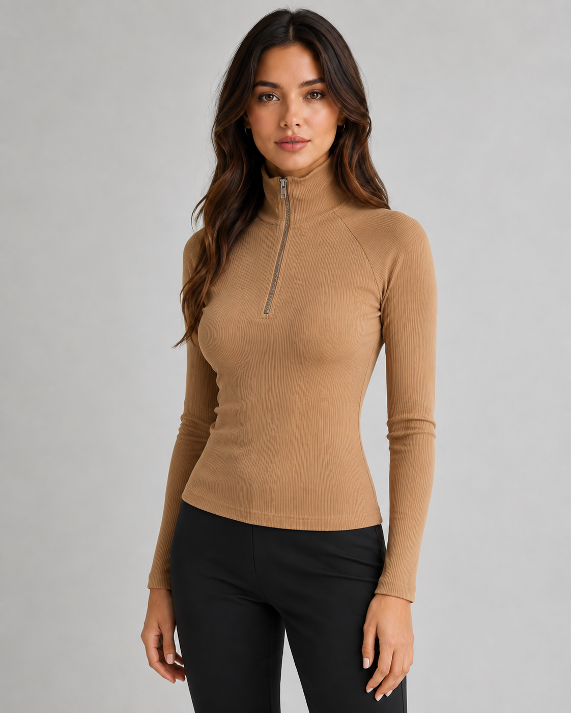 Women's Ribbed Quarter-Zip Sweater - Slim High Neck