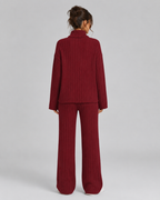 Women's Ribbed Roll Neck Knit Co-Ord with Wide-Leg Pants