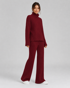 Women's Ribbed Roll Neck Knit Co-Ord with Wide-Leg Pants