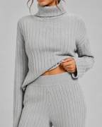Women's Ribbed Roll Neck Knit Co-Ord with Wide-Leg Pants