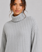 Women's Ribbed Roll Neck Knit Co-Ord with Wide-Leg Pants