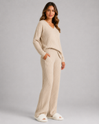 Women's Ribbed V-Neck Knitted Lounge Set