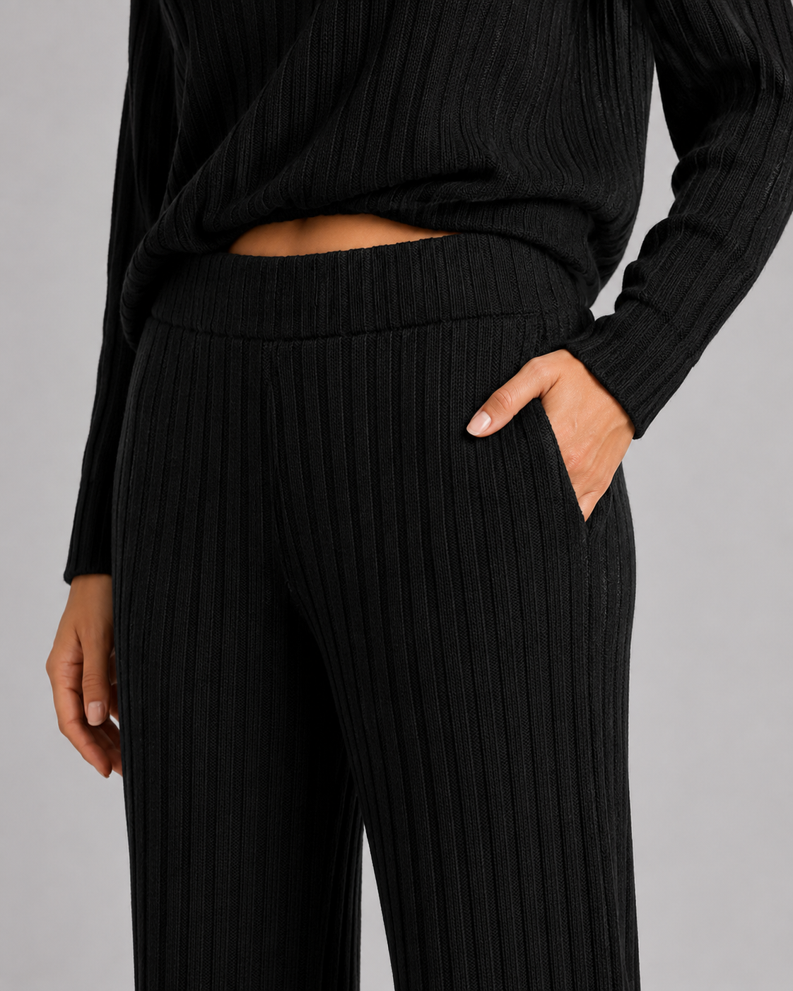 Women's Ribbed V-Neck Knitted Lounge Set