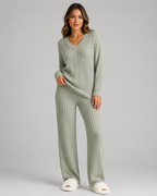 Women's Ribbed V-Neck Knitted Lounge Set