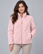 Women's Sherpa Fleece Zip Jacket - Stand Collar with Pockets