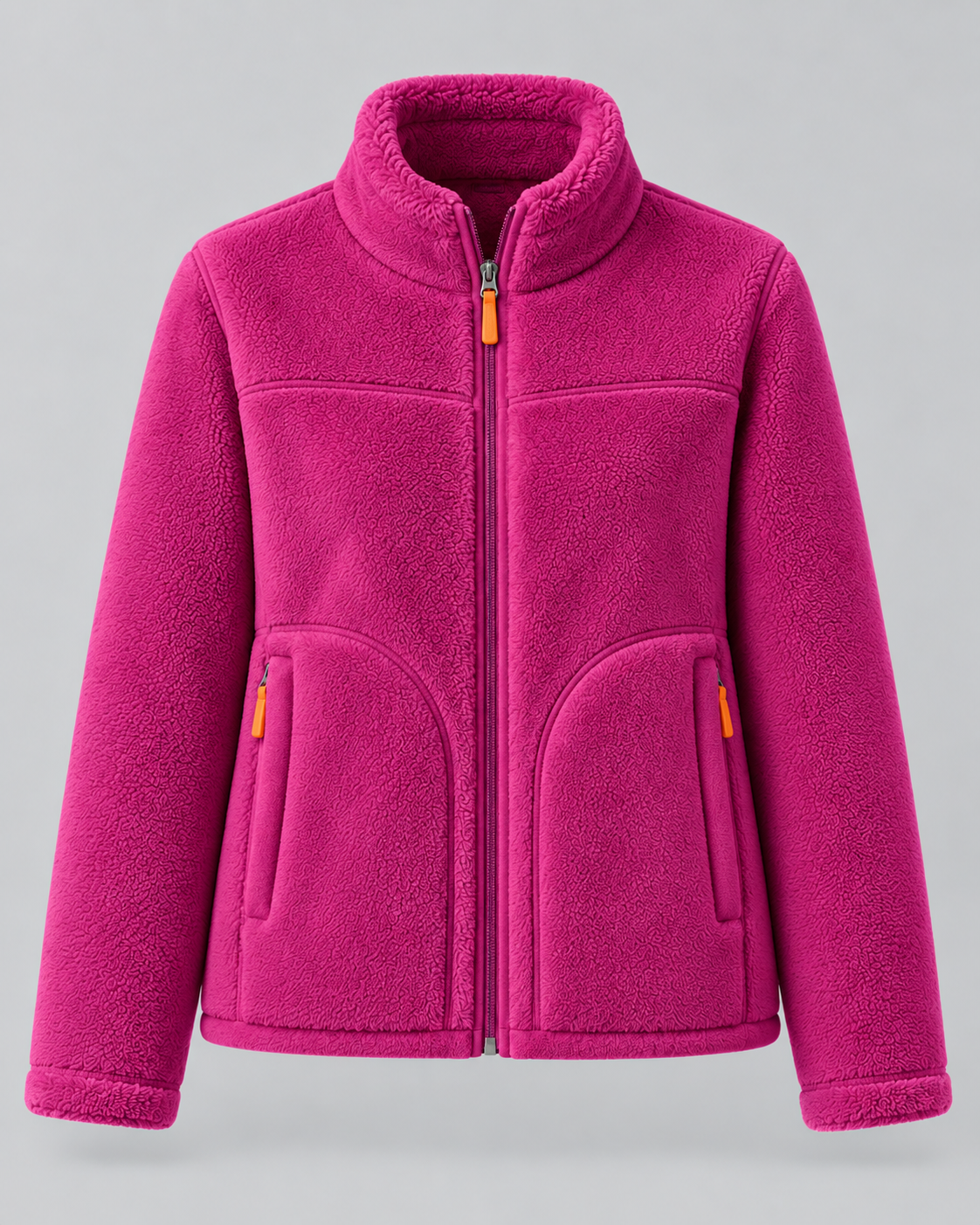 Women's Sherpa Fleece Zip Jacket - Stand Collar with Pockets