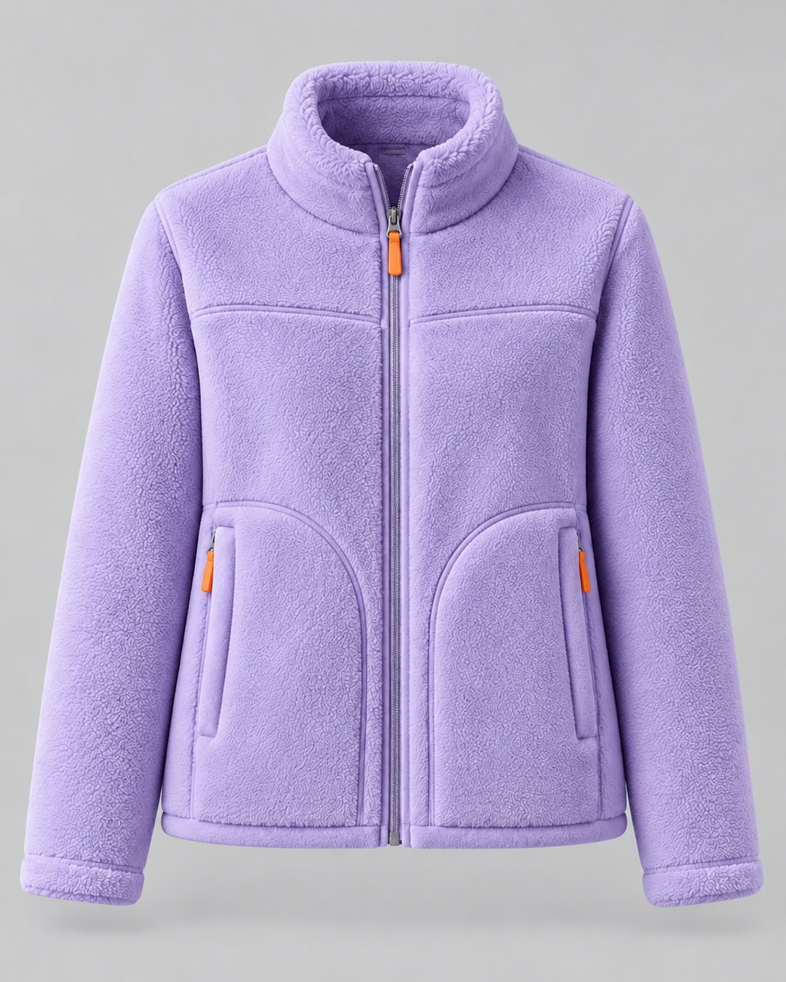 Women's Sherpa Fleece Zip Jacket - Stand Collar with Pockets