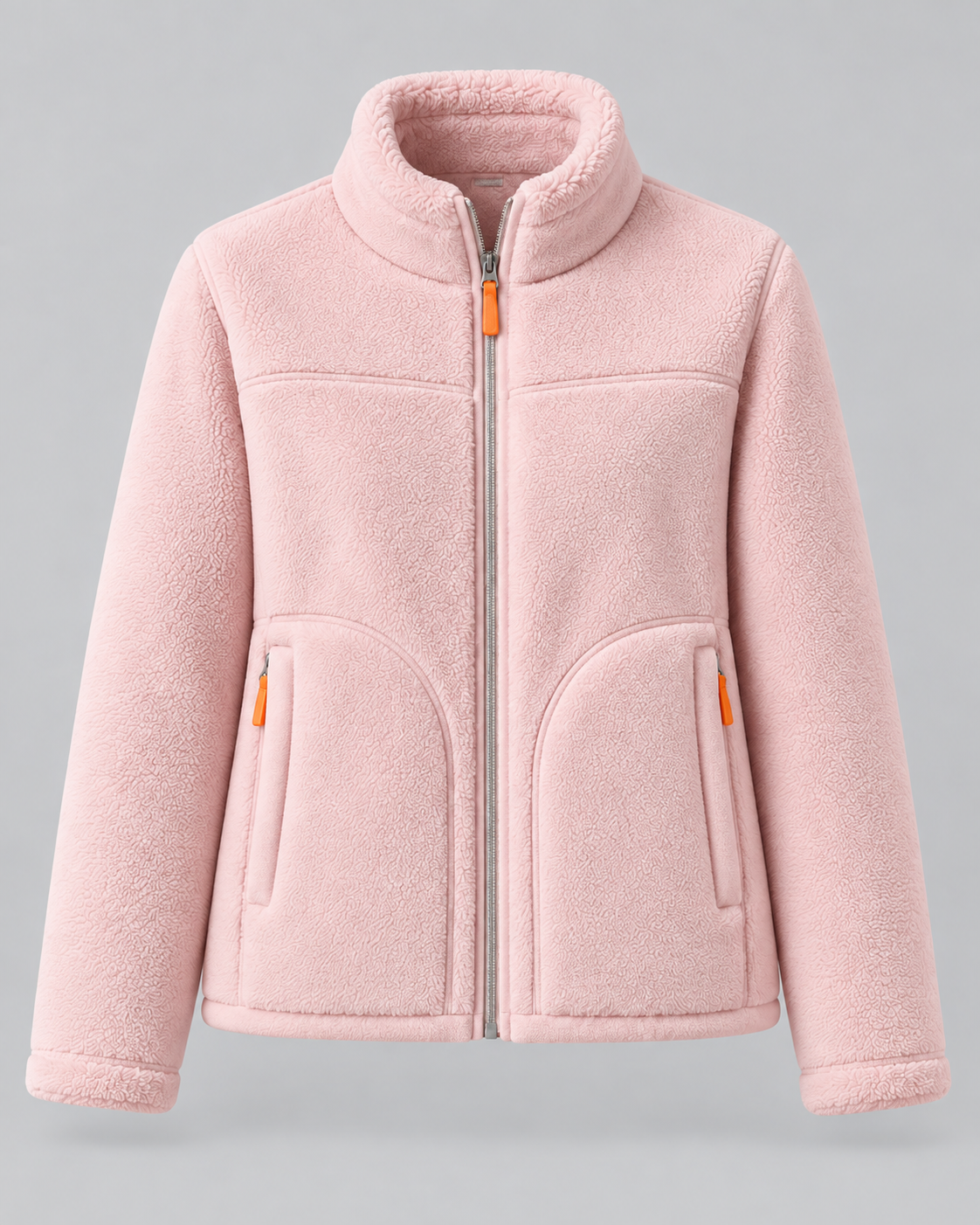 Women's Sherpa Fleece Zip Jacket - Stand Collar with Pockets