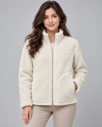 Women's Sherpa Fleece Zip Jacket - Stand Collar with Pockets