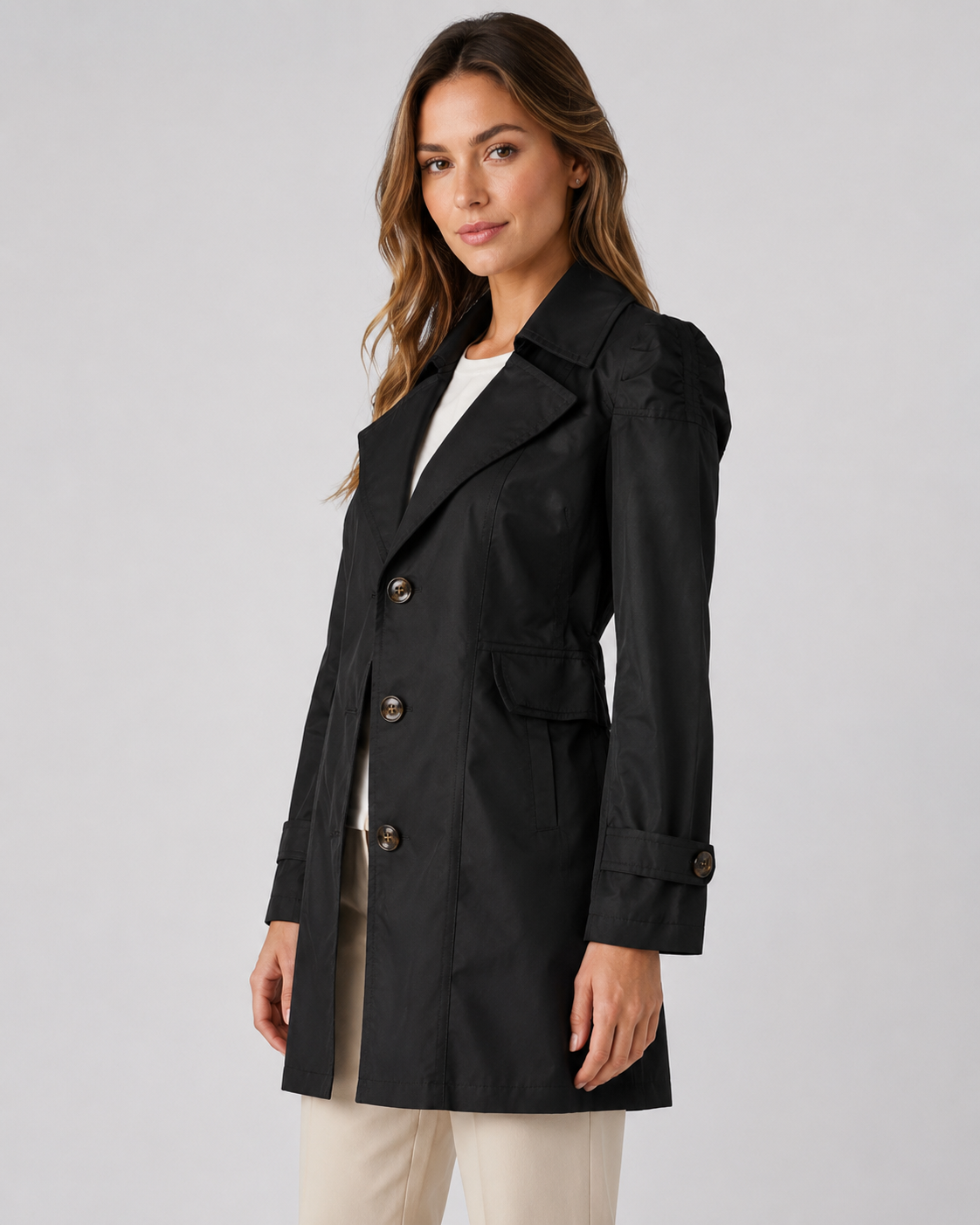 Women's Short Trench Coat - Single-Breasted