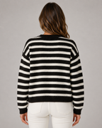 Women's Striped Button-Front Cardigan - Relaxed Knit