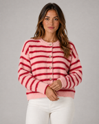 Women's Striped Button-Front Cardigan - Relaxed Knit