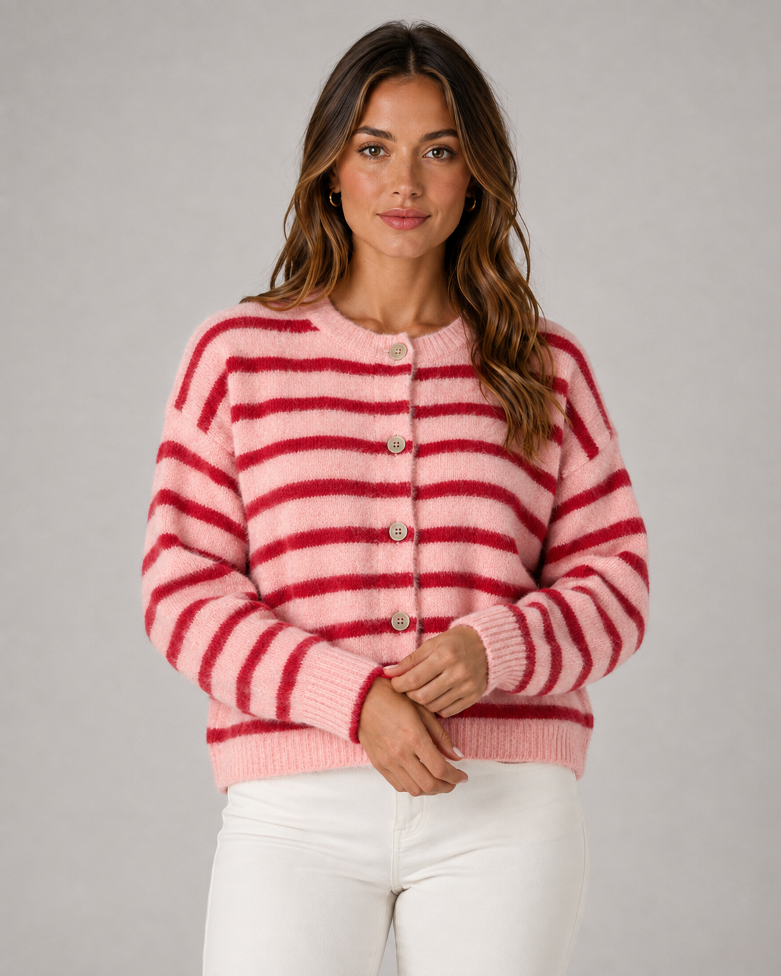 Women's Striped Button-Front Cardigan - Relaxed Knit