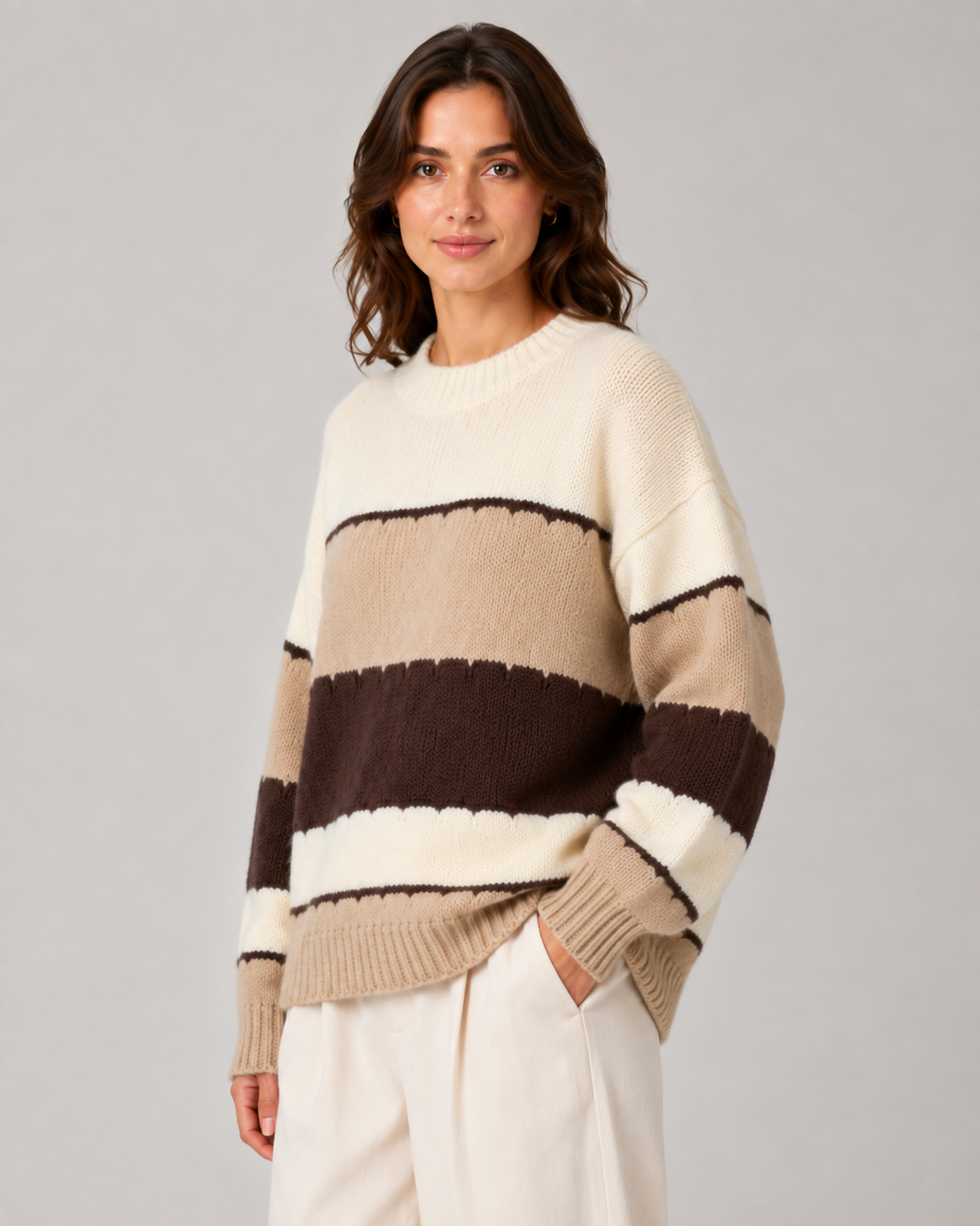 Women's Striped Color Block Knit Sweater - Crew Neck Relaxed Fit