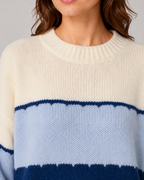 Women's Striped Color Block Knit Sweater - Crew Neck Relaxed Fit