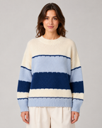 Women's Striped Color Block Knit Sweater - Crew Neck Relaxed Fit