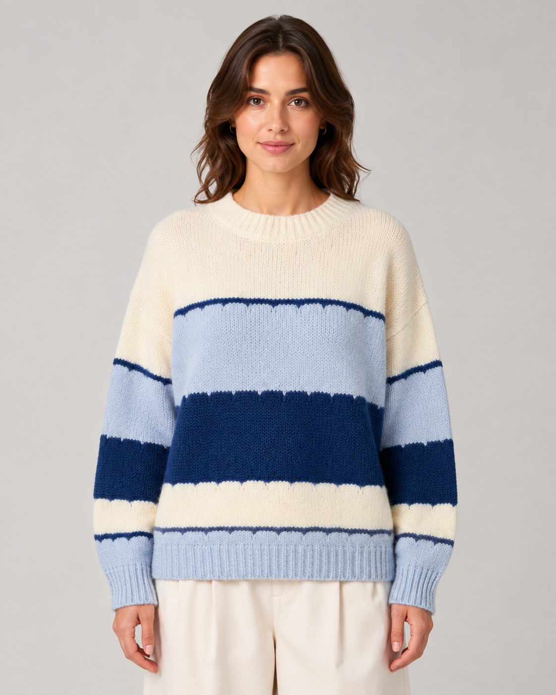 Women's Striped Color Block Knit Sweater - Crew Neck Relaxed Fit