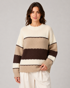 Women's Striped Color Block Knit Sweater - Crew Neck Relaxed Fit
