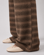 Women's Striped Knit Wide-Leg Sweatpants - Drawstring Waist