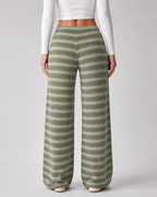 Women's Striped Knit Wide-Leg Sweatpants - Drawstring Waist
