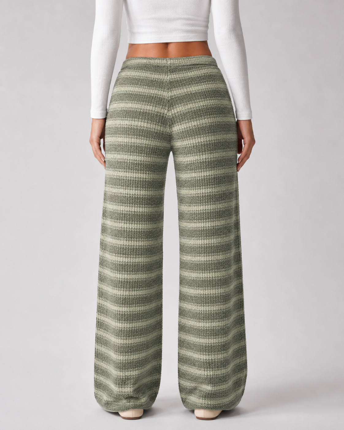 Women's Striped Knit Wide-Leg Sweatpants - Drawstring Waist