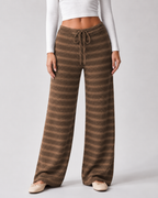 Women's Striped Knit Wide-Leg Sweatpants - Drawstring Waist