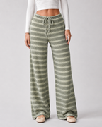 Women's Striped Knit Wide-Leg Sweatpants - Drawstring Waist