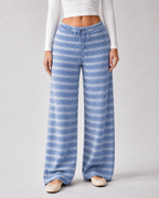 Women's Striped Knit Wide-Leg Sweatpants - Drawstring Waist