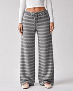 Women's Striped Knit Wide-Leg Sweatpants - Drawstring Waist