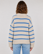 Women's Striped Polo Collar Sweater - Relaxed Fit