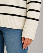 Women's Striped Polo Sweater - Open Collar