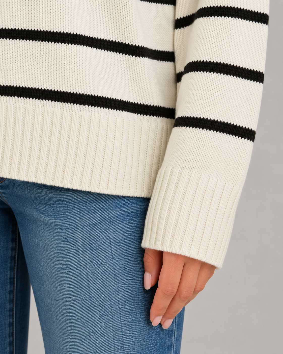 Women's Striped Polo Sweater - Open Collar
