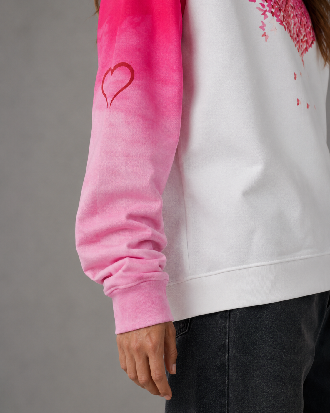 Women's Sweatshirt - Pink Butterfly Heart Raglan