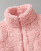 Women's Teddy Fleece Zip-Up Jacket - Pink Heart Print