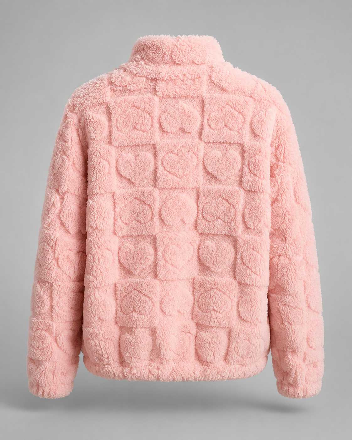 Women's Teddy Fleece Zip-Up Jacket - Pink Heart Print