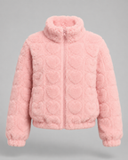 Women's Teddy Fleece Zip-Up Jacket - Pink Heart Print