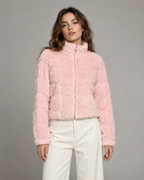 Women's Teddy Fleece Zip-Up Jacket - Pink Heart Print