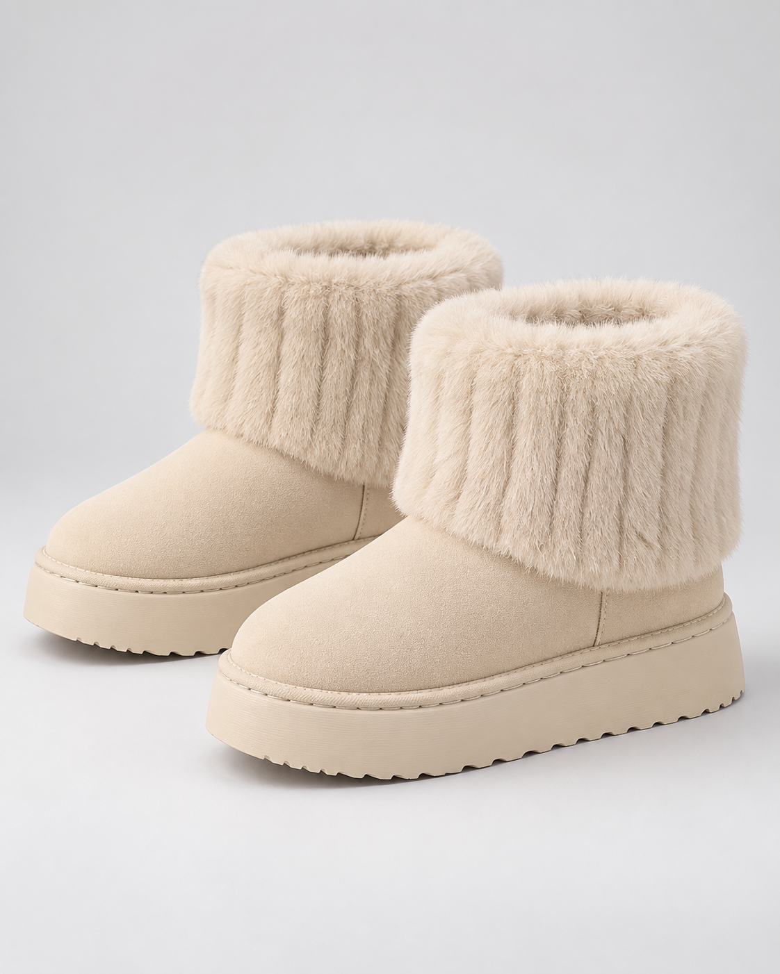 Women's Winter Ankle Boots - Plush-Trim Platform Sole