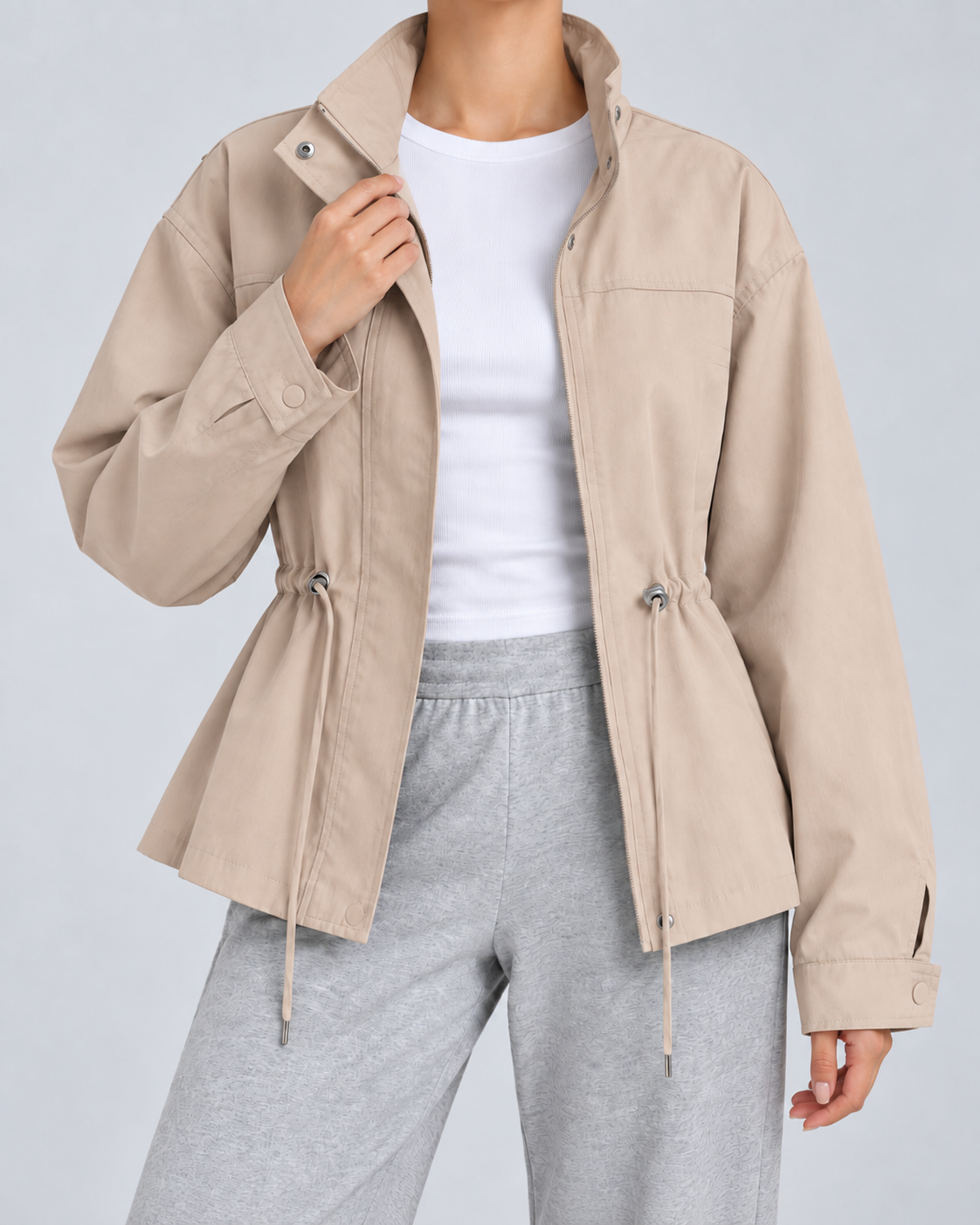 Women's Zip-Front Jacket - Drawstring Waist