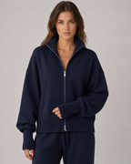 Women's Zip-Up Knit Cardigan Funnel Neck